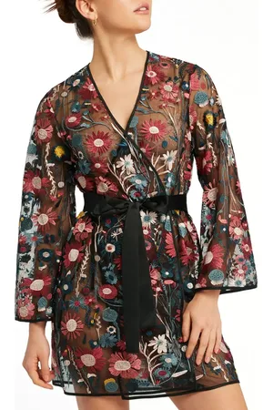 Rya Collection Floral Embroidered Tie Waist Cover-Up Robe at Nordstrom, Size X-Large