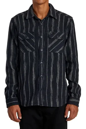 RVCA Blanket Stripe Button-Up Overshirt in at Nordstrom, Size Large