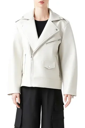 Grey Lab Padded Shoulder Faux Leather Biker Jacket in at Nordstrom, Size Small
