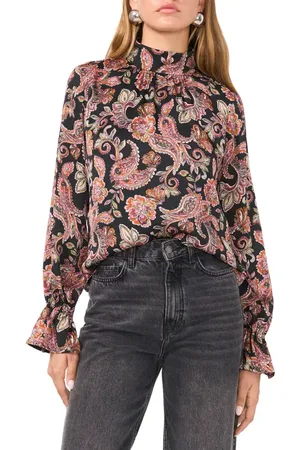 1. STATE Paisley Print Open Back Mock Neck Top in at Nordstrom, Size Large
