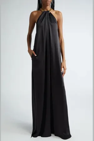 Stella McCartney Chain Crossover Halter Satin Gown in at Nordstrom, Size 0 Us