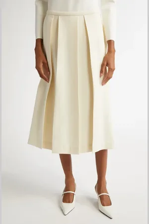 Totême Twinflower Pleated Wool & Silk Midi Skirt in at Nordstrom, Size 0 Us