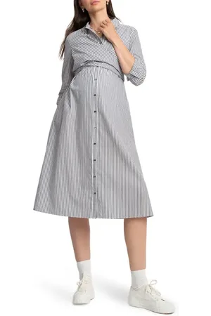 Séraphine Stripe Long Sleeve Maternity/Nursing Midi Shirtdress in at Nordstrom, Size 12