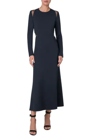 AKRIS Cutout Detail Long Sleeve Stretch Silk Midi Dress in at Nordstrom, Size 4