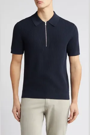 NN.07 Hansie Zip Ribbed Organic Cotton Sweater Polo in at Nordstrom, Size Xx-Large