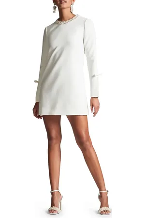Sachin & Babi Parker Imitation Pearl & Crystal Detail Long Sleeve Cocktail Minidress in at Nordstrom, Size 4
