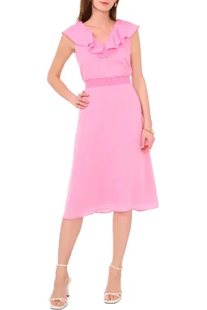 Vince Camuto Ruffle Pinstripe Midi Dress in at Nordstrom, Size X-Small