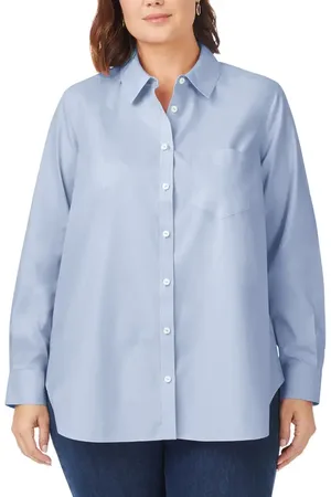 Foxcroft Boyfriend Cotton Blouse in at Nordstrom, Size 14W