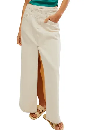 Free People Come as You Are Frayed Hem Denim Maxi Skirt in at Nordstrom, Size 0