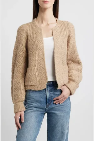 Wit & Wisdom Blouson Sleeve Cable Knit Crop Cardigan in at Nordstrom, Size X-Large
