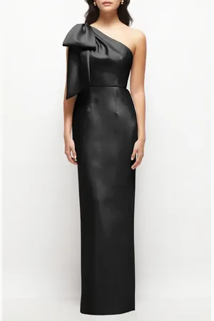 Alfred Sung Bow Detail One-Shoulder Satin Twill Column Gown in at Nordstrom, Size 12