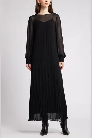Nordstrom Pleated Long Sleeve Layered Chiffon Dress in at , Size Xx-Small