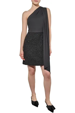 Ming Wang Mixed Media One-Shoulder Dress in at Nordstrom, Size Medium