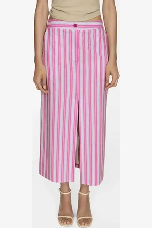 MANGO Capri Mixed Stripe Ramie & Cotton Skirt in at Nordstrom, Size 2