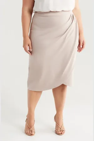 24Seven Comfort Apparel Tulip Hem Wrap Skirt in at Nordstrom, Size 1X