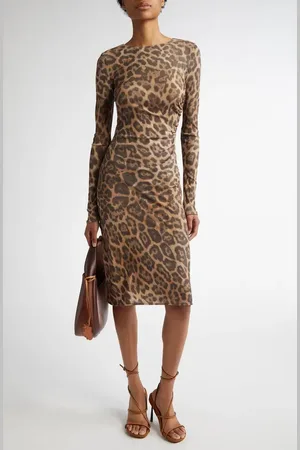 Stella McCartney Leopard Print Long Sleeve Mesh Dress in at Nordstrom, Size Small