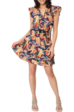 GIBSONLOOK Isla Floral Smocked Waist Flutter Sleeve Minidress in at Nordstrom, Size Xx-Small