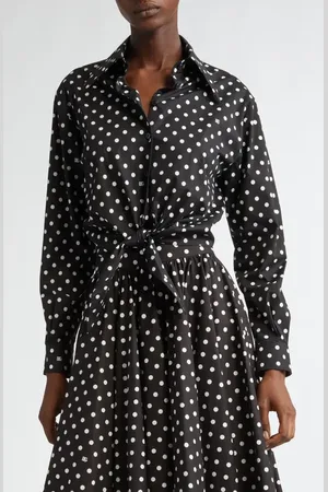 Dolce & Gabbana Polka Dot Long Sleeve Button-Up Crop Shirt in at Nordstrom, Size 8 Us