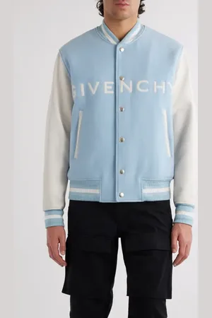 Givenchy Embroidered Logo Mixed Media Leather & Wool Blend Varsity Jacket in at Nordstrom, Size 36 Us