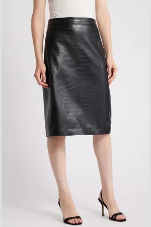Kobi Halperin Croc Embossed Faux Lether Midi Skirt in at Nordstrom, Size 10