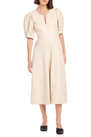 Fifteen Twenty Sierra Puff Sleeve Faux Leather Midi Dress in at Nordstrom, Size Medium