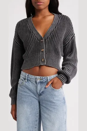 Roxy Sundaze Washed Cotton Crop Cardigan in at Nordstrom, Size Large