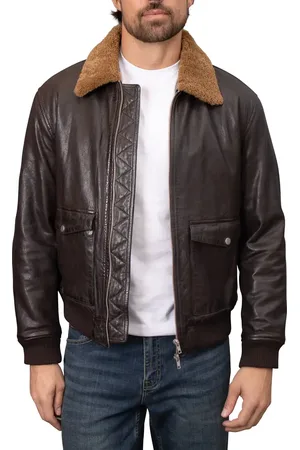 BAGATELLE Washed Leather Aviator Jacket with Genuine Shearling Collar in at Nordstrom, Size Medium