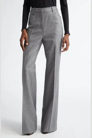 Tom Ford Stripe Wide Leg Flannel Trousers in at Nordstrom, Size 4 Us