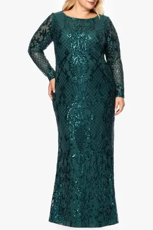 Betsy & Adam Sequin Long Sleeve Mermaid Gown in at Nordstrom, Size 14W