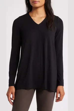 Eileen Fisher Long Sleeve V-Neck Tunic Top in at Nordstrom, Size Medium P