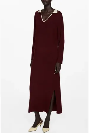 MANGO Contrast Collar Long Sleeve Knit Dress in at Nordstrom, Size 8