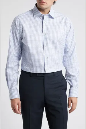 David Donahue Trim Fit Check Cotton Dobby Dress Shirt in at Nordstrom, Size 18.5 - 34