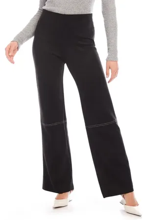Karen Kane Contrast Stitch Stretch Faux Suede Wide Leg Pants in at Nordstrom, Size Large