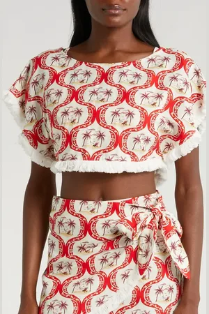 Farm Rio Summer Beach Cover-Up Crop Top in at Nordstrom, Size Small