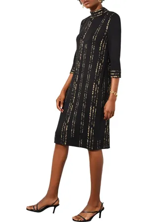 Ming Wang Metallic Stripe Knit Shift Dress in at Nordstrom, Size Small