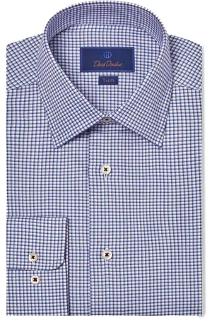 David Donahue Trim Fit Shadow Check Cotton Dress Shirt in at Nordstrom, Size 15.5 - 34