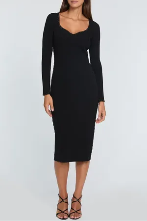 ELIE TAHARI The Maddie Metallic Whipstitch Detail Long Sleeve Midi Sweater Dress in at Nordstrom, Size Medium