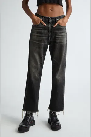 R13 Distressed Fray Hem Stretch Boyfriend Jeans in at Nordstrom, Size 28