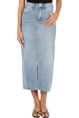 Petal & Pup Dana Front Slit Denim Midi Skirt in at Nordstrom, Size 2