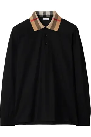 Burberry Long-sleeve Check Collar Cotton Polo Shirt in at Nordstrom, Size Small