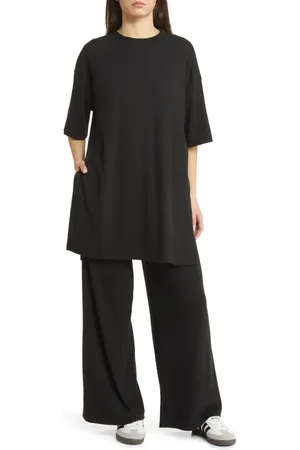 Dressed in Lala Leveled Up Ribbed Oversize T-Shirt & High Waist Crop Pants in at Nordstrom, Size Small
