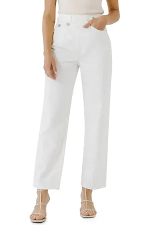 Grey Lab Asymmetric Wrap Ankle Straight Jeans in at Nordstrom, Size 24
