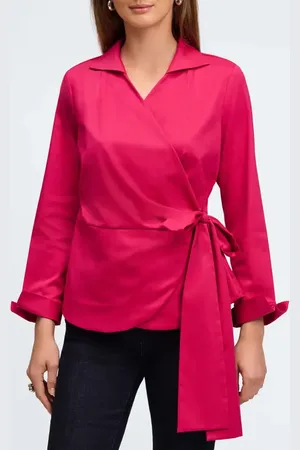 Foxcroft Salina Stretch Cotton Blend Wrap Shirt in at Nordstrom, Size Large