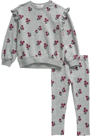 Miles The Label Heart Print Ruffle French Terry Sweatshirt & Joggers Set in at Nordstrom, Size 9M