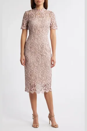 Eliza J Illusion Lace Midi Sheath Dress in at Nordstrom, Size 8