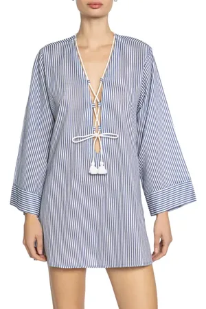 Robin Piccone Harper Lace Up Cotton Cover-Up Tunic in at Nordstrom, Size X-Small