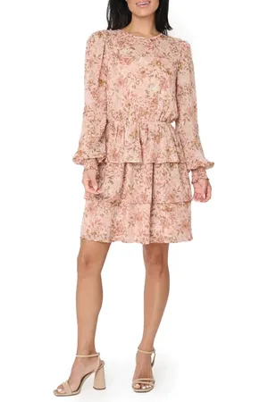 GIBSONLOOK Floral Print Sparkle Long Sleeve Chiffon Dress in at Nordstrom, Size Small