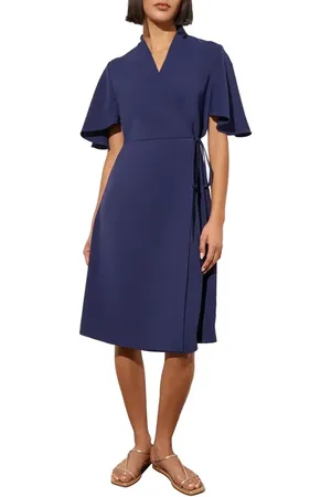 Ming Wang Butterfly Sleeve Cr??pe de Chine Wrap Dress in at Nordstrom, Size X-Small
