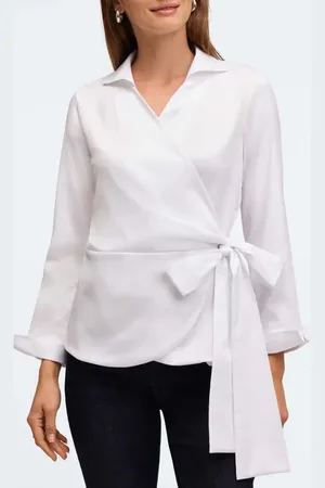 Foxcroft Salina Stretch Cotton Blend Wrap Shirt in at Nordstrom, Size X-Large