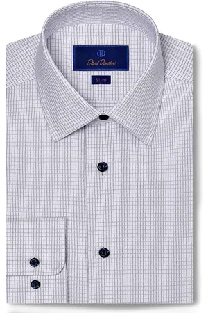 David Donahue Slim Fit Check Cotton Dobby Dress Shirt in at Nordstrom, Size 16.5 - 36